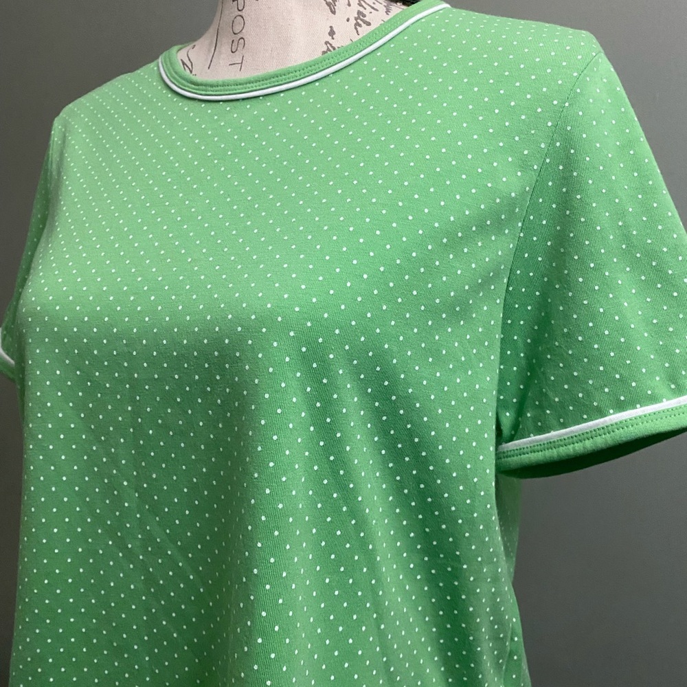 Erika Green Dot Short Sleeve Tee with White Trim size  PXL